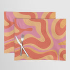 Modern Retro Liquid Swirl Abstract Pattern Square in Vintage Pink and Orange Placemat Gallery Image 1