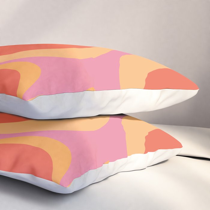 Modern Retro Liquid Swirl Abstract Pattern Square in Vintage Pink and Orange Pillow Sham Gallery Image 3