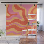 Modern Retro Liquid Swirl Abstract Pattern Square in Vintage Pink and Orange Wall Mural Gallery Image 1