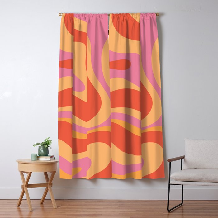 Modern Retro Liquid Swirl Abstract Pattern Square in Vintage Pink and Orange Window Curtain Gallery Image 1