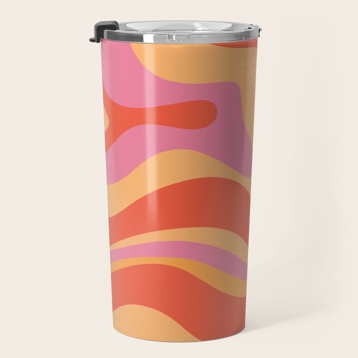 Modern Retro Liquid Swirl Abstract Pattern Square in Vintage Pink and Orange Travel Mug Gallery Image 3