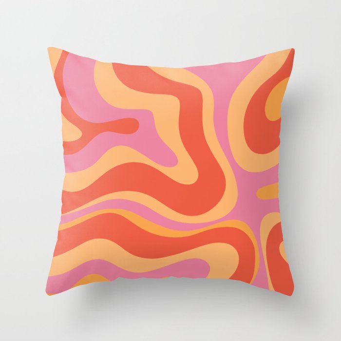 Modern Retro Liquid Swirl Abstract Pattern Square in Vintage Pink and Orange Throw Pillow Gallery Image 6