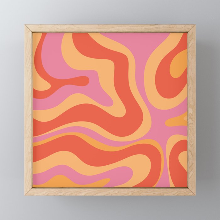 Modern Retro Liquid Swirl Abstract Pattern Square in Vintage Pink and Orange Mini Art Print Gallery Image 1