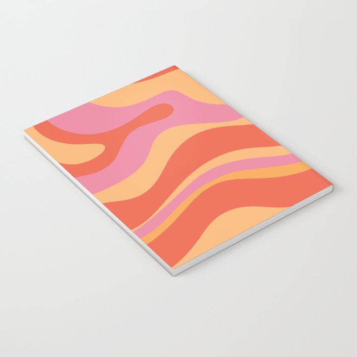 Modern Retro Liquid Swirl Abstract Pattern Square in Vintage Pink and Orange Notebook Gallery Image 3