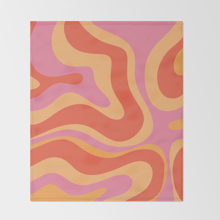 Modern Retro Liquid Swirl Abstract Pattern Square in Vintage Pink and Orange Throw Blanket Gallery Image 2