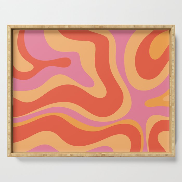 Modern Retro Liquid Swirl Abstract Pattern Square in Vintage Pink and Orange Serving Tray Gallery Image 1