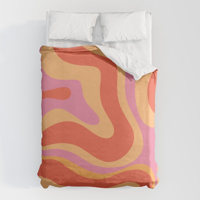 Modern Retro Liquid Swirl Abstract Pattern Square in Vintage Pink and Orange Duvet Cover Gallery Image 6