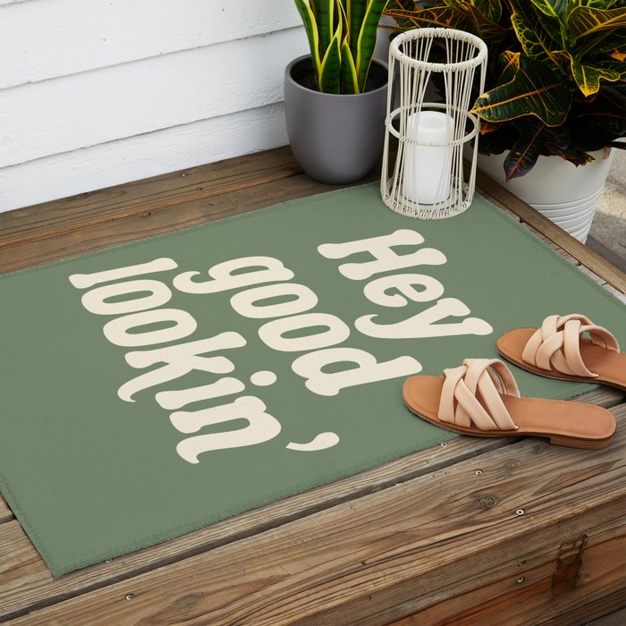 Hey Good Lookin' (Sage Cream) Outdoor Rug Gallery Image 2