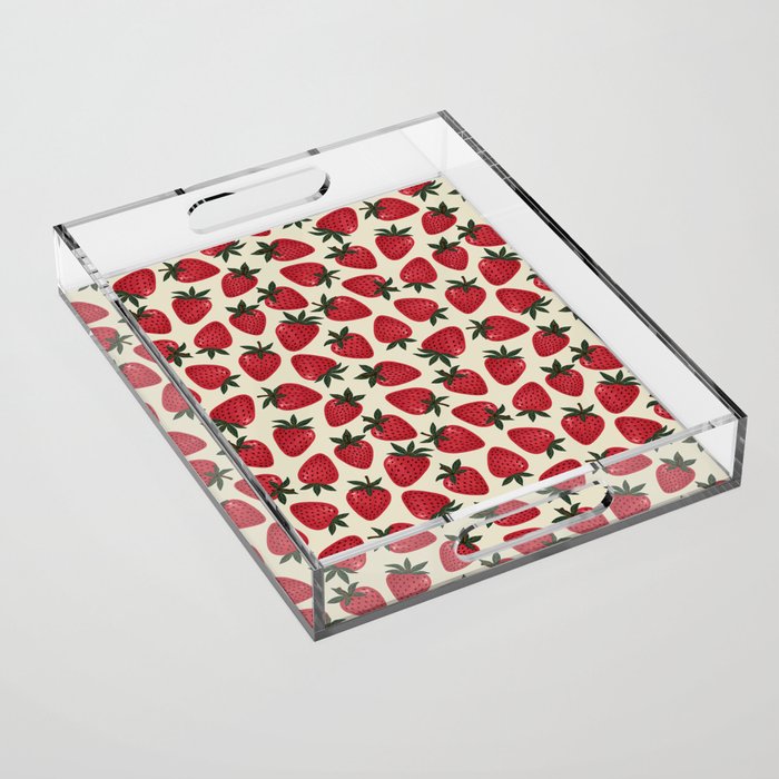 Hand Drawn Vintage Strawberry Pattern Acrylic Tray Gallery Image 1