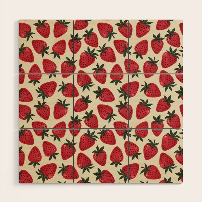 Hand Drawn Vintage Strawberry Pattern Wood Wall Art Gallery Image 1