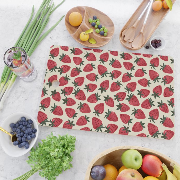 Hand Drawn Vintage Strawberry Pattern Cutting Board Gallery Image 2