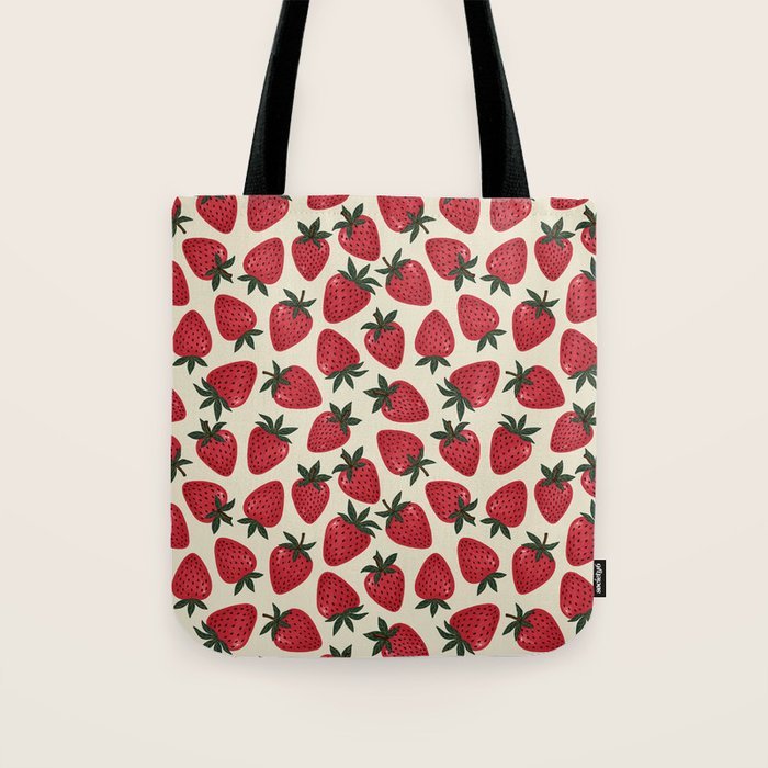 Hand Drawn Vintage Strawberry Pattern Tote Bag Gallery Image 1