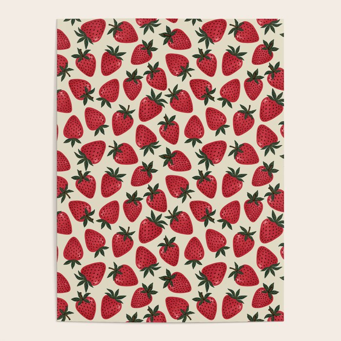 Hand Drawn Vintage Strawberry Pattern Poster Gallery Image 1