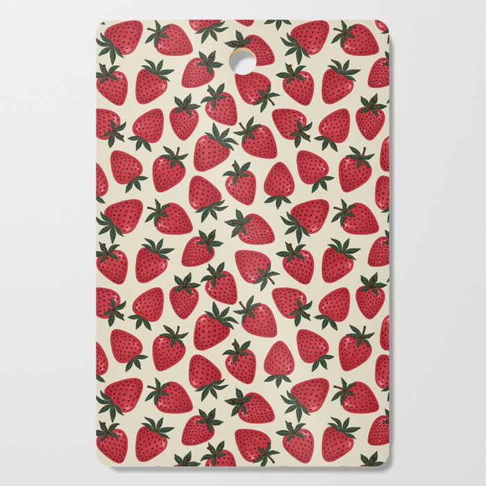 Hand Drawn Vintage Strawberry Pattern Cutting Board Gallery Image 1