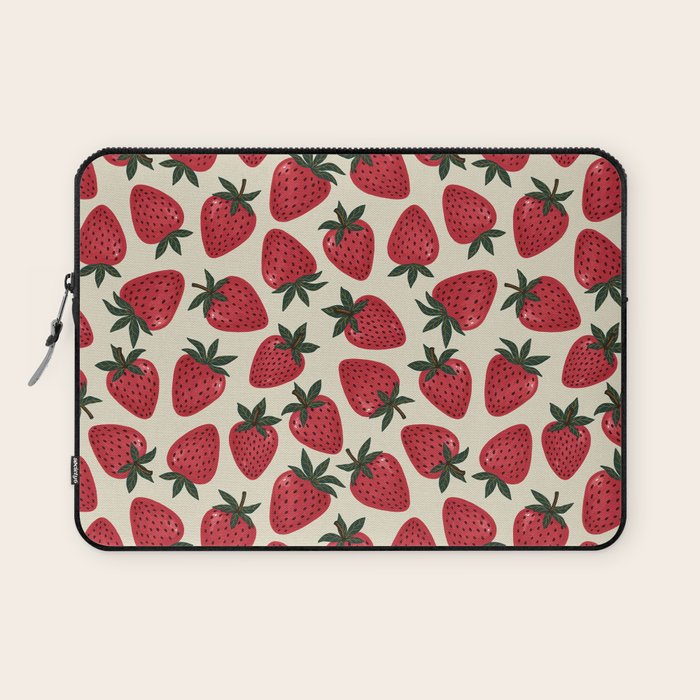 Hand Drawn Vintage Strawberry Pattern Laptop Sleeve Gallery Image 1
