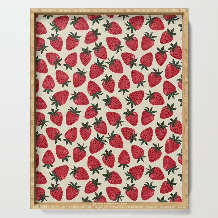 Hand Drawn Vintage Strawberry Pattern Serving Tray Gallery Image 1