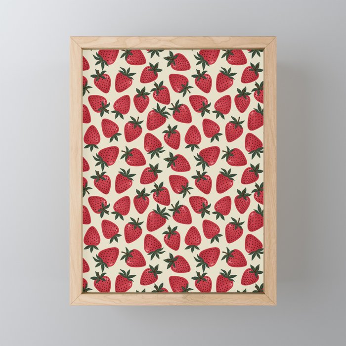 Hand Drawn Vintage Strawberry Pattern Mini Art Print Gallery Image 1