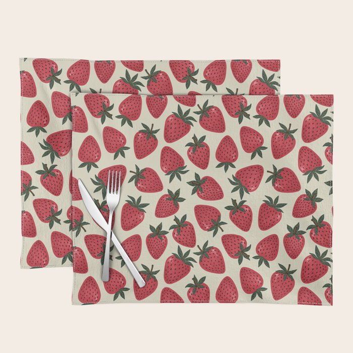 Hand Drawn Vintage Strawberry Pattern Placemat Gallery Image 1