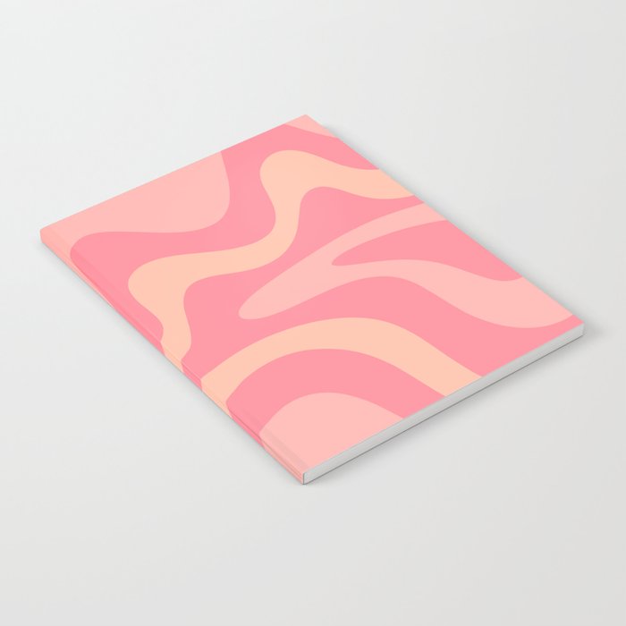 Retro Liquid Swirl Abstract Pattern Square In Bubblegum Blush Pink Tones Notebook Gallery Image 1