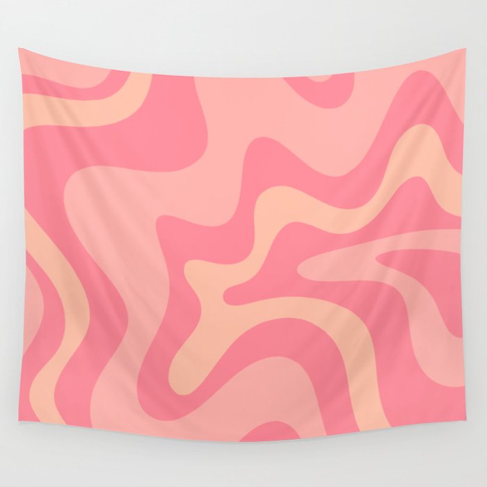 Retro Liquid Swirl Abstract Pattern Square In Bubblegum Blush Pink Tones Wall Tapestry Gallery Image 4