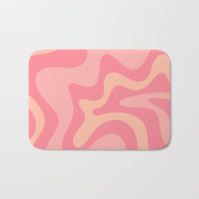 Retro Liquid Swirl Abstract Pattern Square In Bubblegum Blush Pink Tones Bath Mat Gallery Image 1