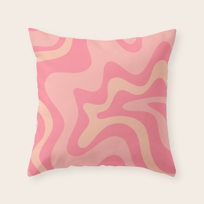 Retro Liquid Swirl Abstract Pattern Square In Bubblegum Blush Pink Tones Throw Pillow Gallery Image 6