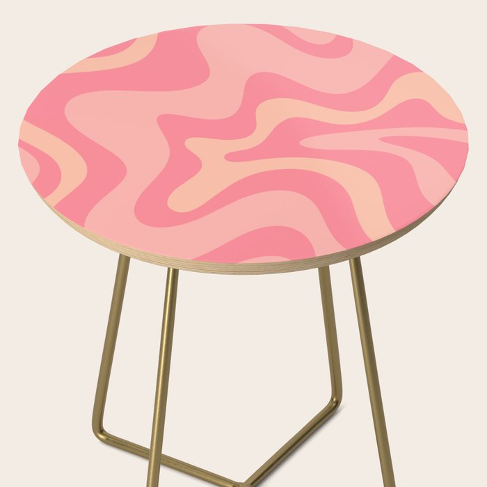 Retro Liquid Swirl Abstract Pattern Square In Bubblegum Blush Pink Tones Side Table Gallery Image 2