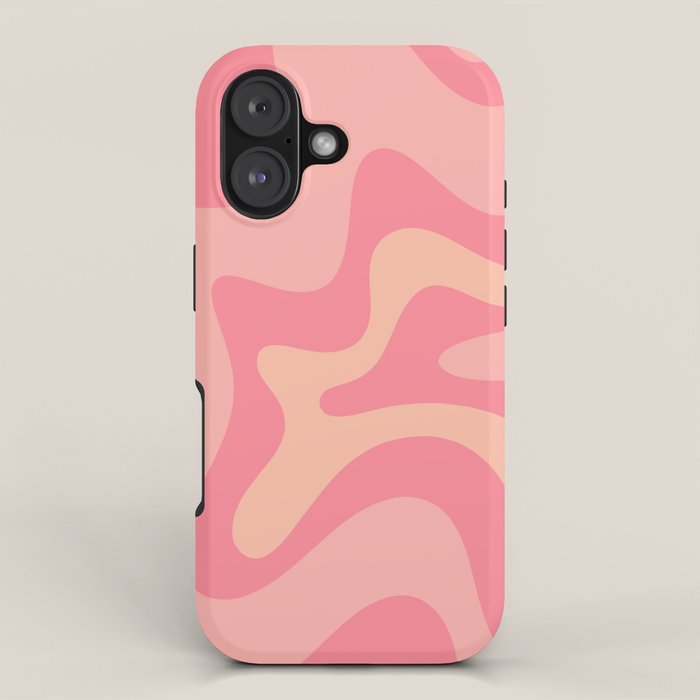 Retro Liquid Swirl Abstract Pattern Square In Bubblegum Blush Pink Tones iPhone Case Gallery Image 1