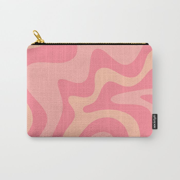 Retro Liquid Swirl Abstract Pattern Square In Bubblegum Blush Pink Tones Carry All Pouch Gallery Image 1