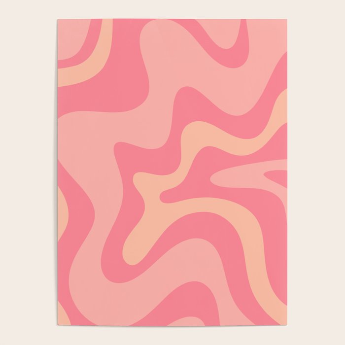 Retro Liquid Swirl Abstract Pattern Square In Bubblegum Blush Pink Tones Poster Gallery Image 4
