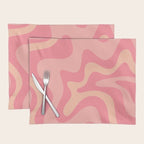 Retro Liquid Swirl Abstract Pattern Square In Bubblegum Blush Pink Tones Placemat Gallery Image 1