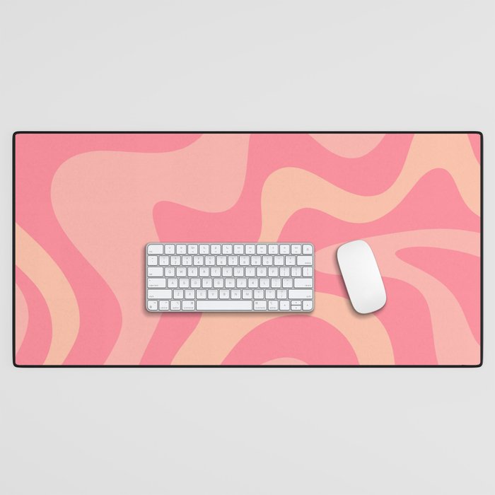 Retro Liquid Swirl Abstract Pattern Square In Bubblegum Blush Pink Tones Desk Mat Gallery Image 1