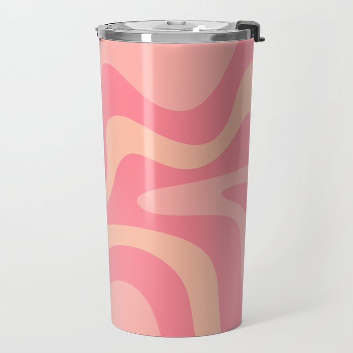 Retro Liquid Swirl Abstract Pattern Square In Bubblegum Blush Pink Tones Travel Mug Gallery Image 2