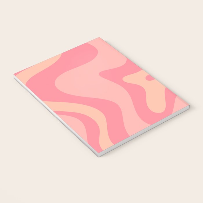 Retro Liquid Swirl Abstract Pattern Square In Bubblegum Blush Pink Tones Notebook Gallery Image 3