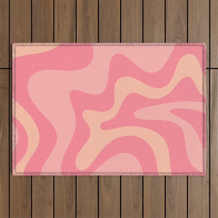 Retro Liquid Swirl Abstract Pattern Square In Bubblegum Blush Pink Tones Outdoor Rug Gallery Image 1