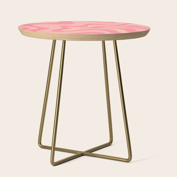 Retro Liquid Swirl Abstract Pattern Square In Bubblegum Blush Pink Tones Side Table Gallery Image 1