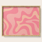 Retro Liquid Swirl Abstract Pattern Square In Bubblegum Blush Pink Tones Serving Tray Gallery Image 1