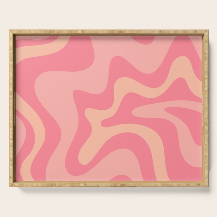 Retro Liquid Swirl Abstract Pattern Square In Bubblegum Blush Pink Tones Serving Tray Gallery Image 1