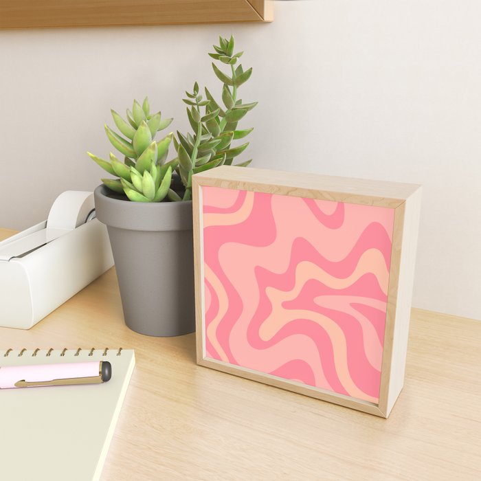 Retro Liquid Swirl Abstract Pattern Square In Bubblegum Blush Pink Tones Mini Art Print Gallery Image 2