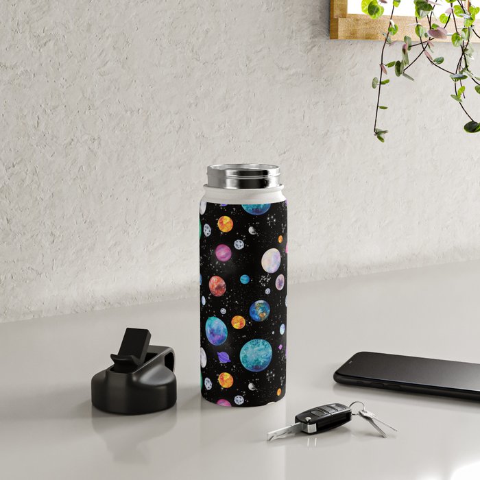 Outer Space Planets Watercolor Galaxy Water Bottle Gallery Image 4