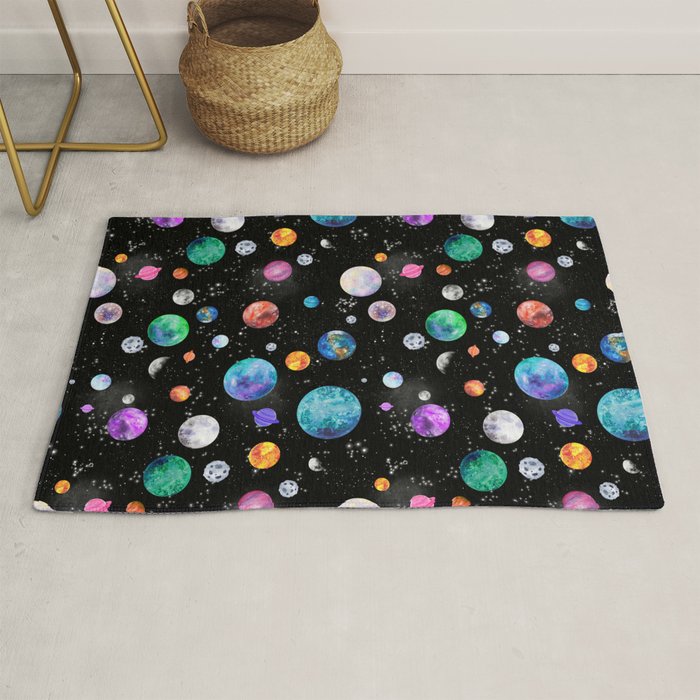 Outer Space Planets Watercolor Galaxy Rug Gallery Image 1
