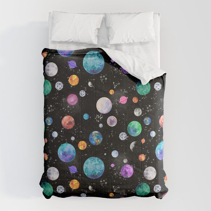 Outer Space Planets Watercolor Galaxy Comforter Gallery Image 6