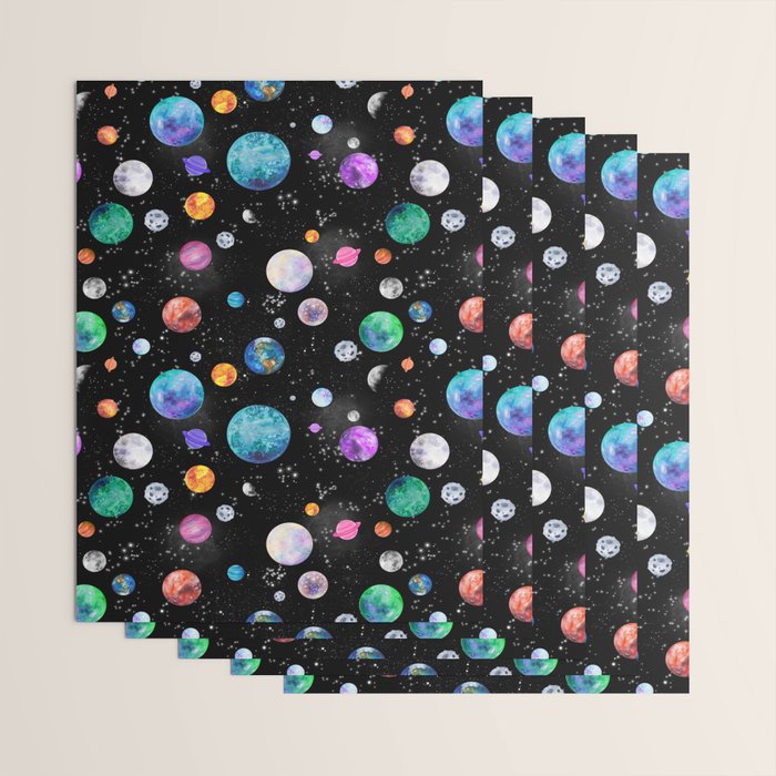 Outer Space Planets Watercolor Galaxy Wrapping Paper Gallery Image 3