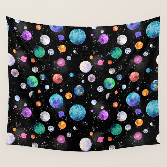 Outer Space Planets Watercolor Galaxy Wall Tapestry Gallery Image 4