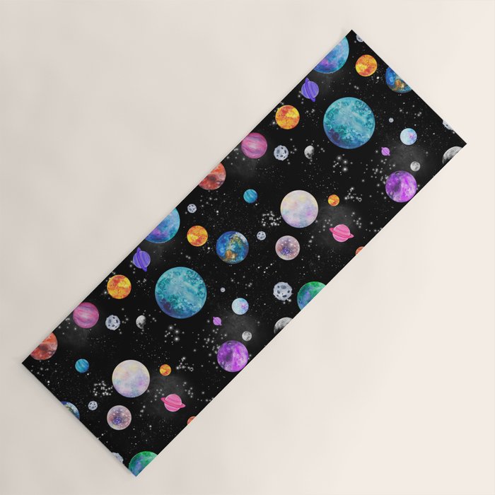 Outer Space Planets Watercolor Galaxy Yoga Mat Gallery Image 1