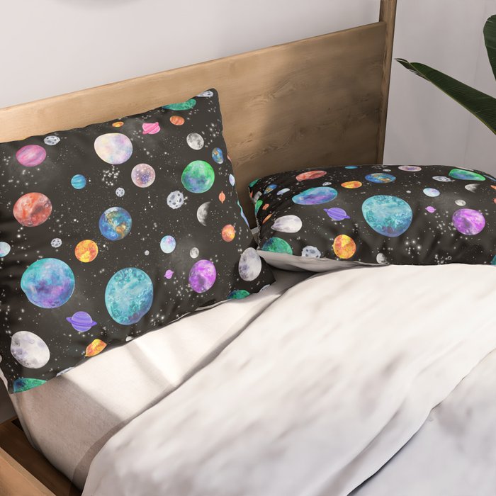 Outer Space Planets Watercolor Galaxy Pillow Sham Gallery Image 2