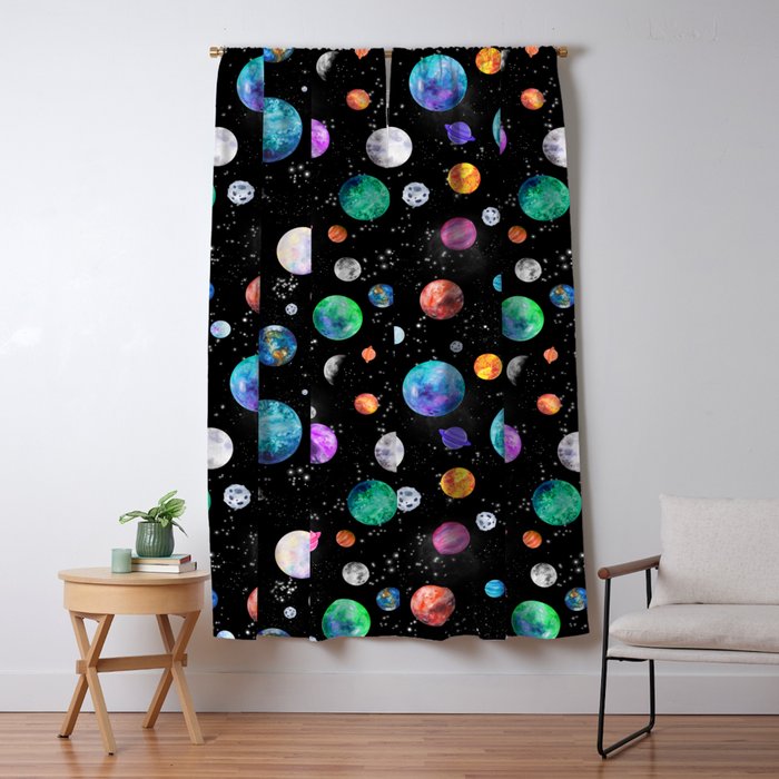 Outer Space Planets Watercolor Galaxy Window Curtain Gallery Image 1