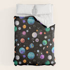 Outer Space Planets Watercolor Galaxy Duvet Cover Gallery Image 6