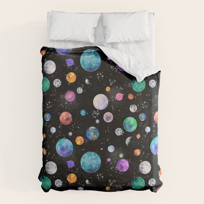 Outer Space Planets Watercolor Galaxy Duvet Cover Gallery Image 6