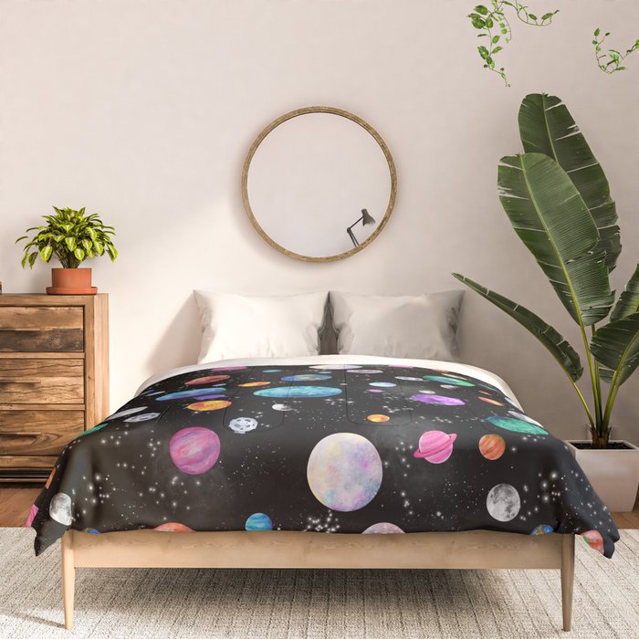 Outer Space Planets Watercolor Galaxy Comforter Gallery Image 3